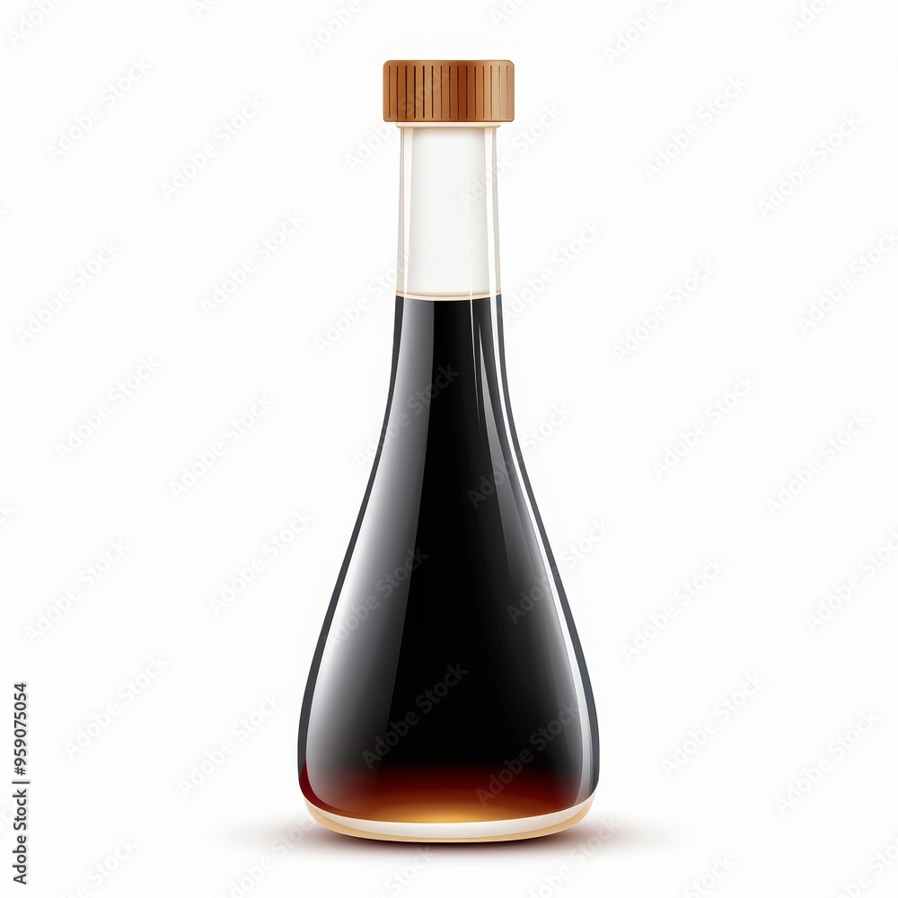 Thai fish sauce, food element, hand-drawn illustration, dark brown, isolated on white background