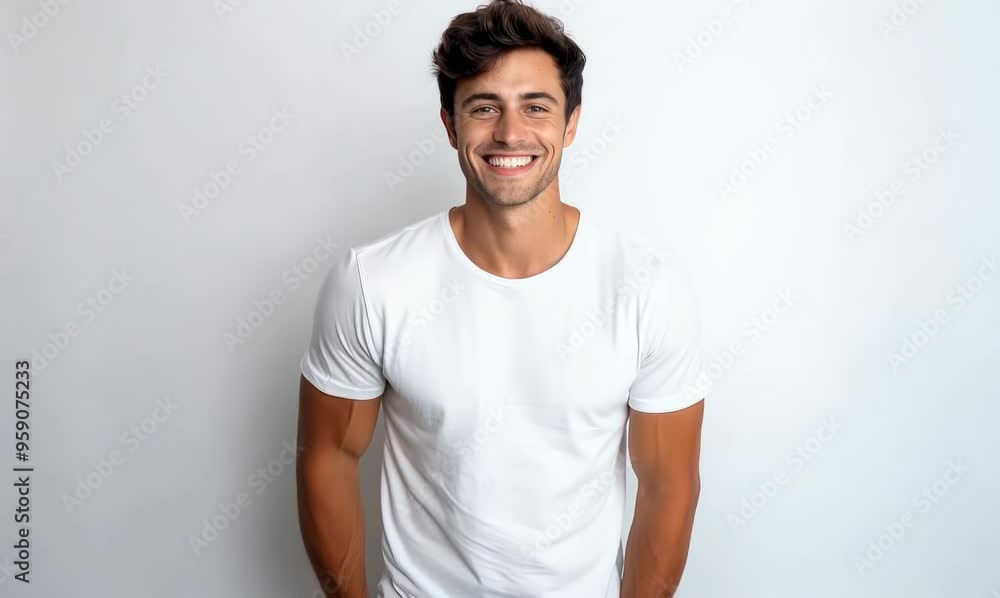 Portrait of a handsome young man in white t-shirt. Portrait of a handsome young man in white t-shirt.