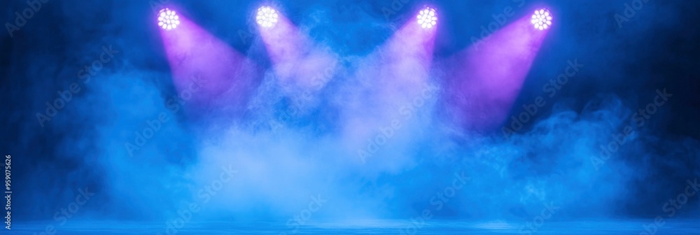 Obraz premium blank stage with spot lights and smoke against dark background