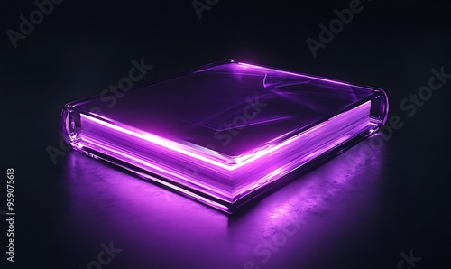 A Glass Book Glowing with Purple Light