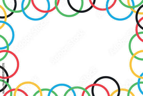 Horizontal background with colorful rings. Multi-colored circle. Place for text. Vector illustration with white isolated background.