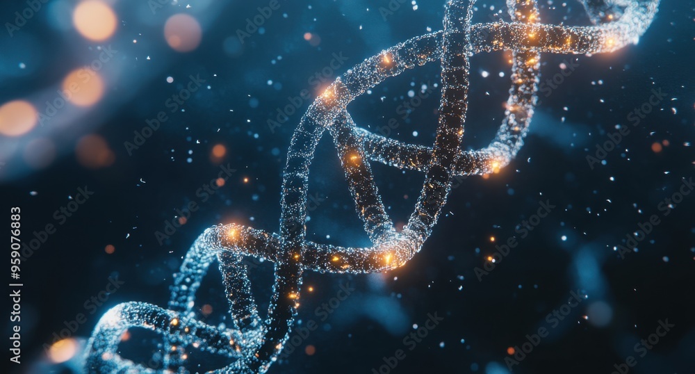 Abstract vector illustration of a DNA double helix with neural network connections, representing artificial intelligence Generative AI Abstract vector illustration of a DNA double helix with neural network connections, representing artificial intelligence Generative AI