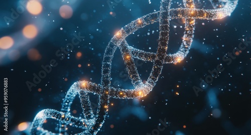 Abstract vector illustration of a DNA double helix with neural network connections, representing artificial intelligence Generative AI