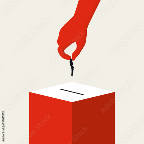 US presidential election vector concept illustration. Campaign banner, casting woman into ballot box. Minimal design.