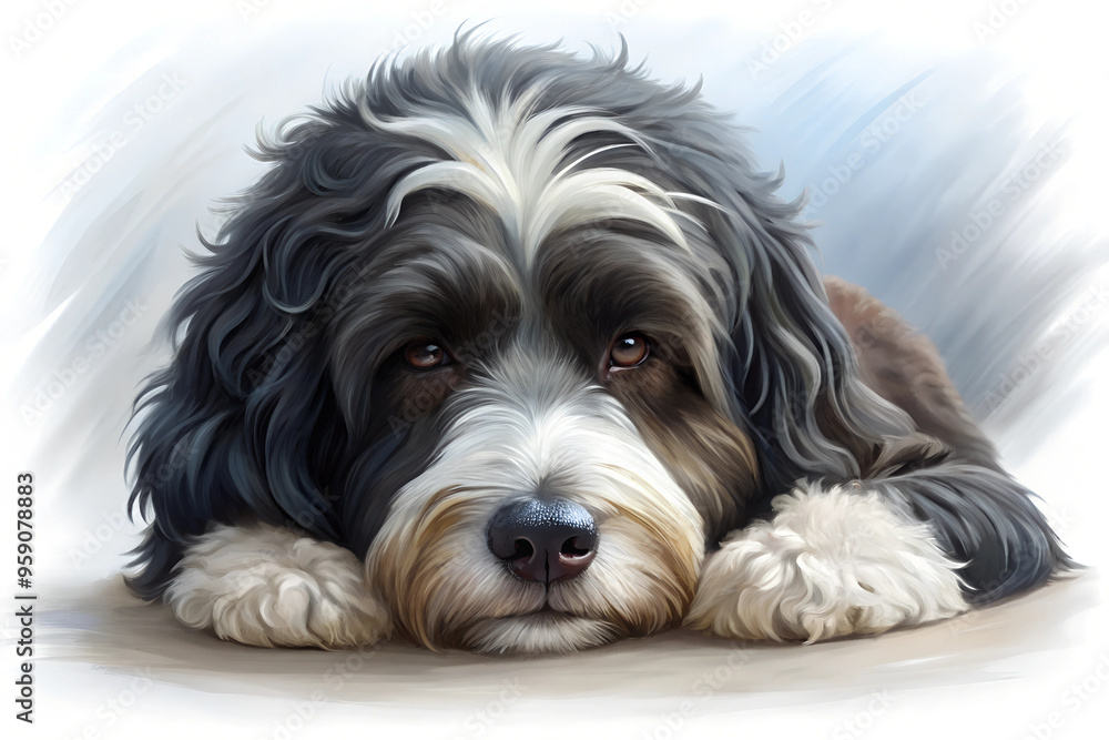 Illustration of Digital Painting of Portuguese Water Dog is sleeping, full body Illustration of Digital Painting of Portuguese Water Dog is sleeping, full body