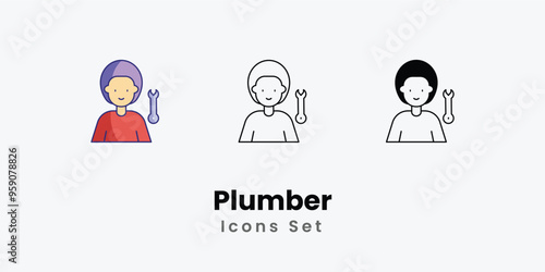 Plumber Icons thin line and glyph vector icon stock illustration