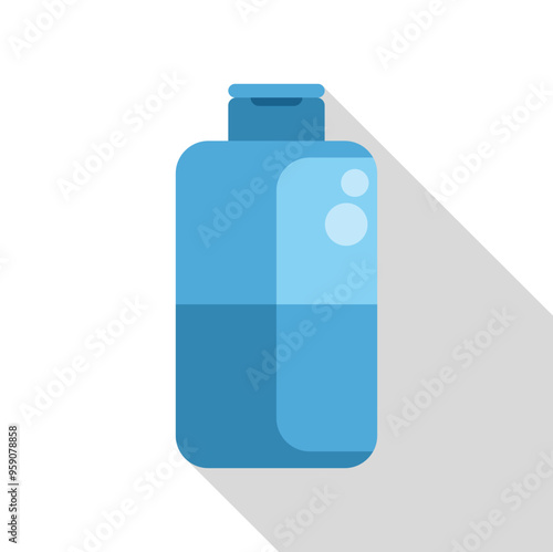 Blue plastic bottle with a dark blue cap containing shower gel, shampoo or other cosmetics