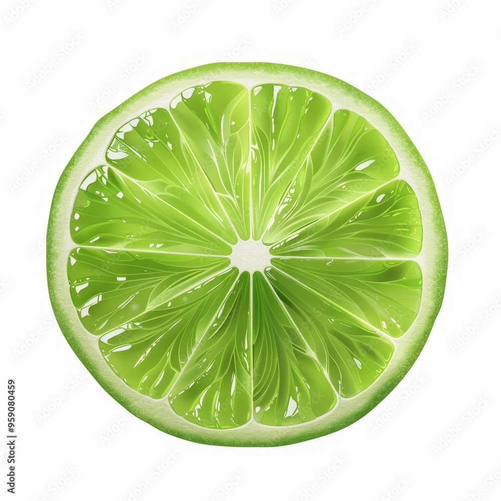 Thai lime slice, fruit element, hand-drawn illustration, natural green, isolated on white background Thai lime slice, fruit element, hand-drawn illustration, natural green, isolated on white background
