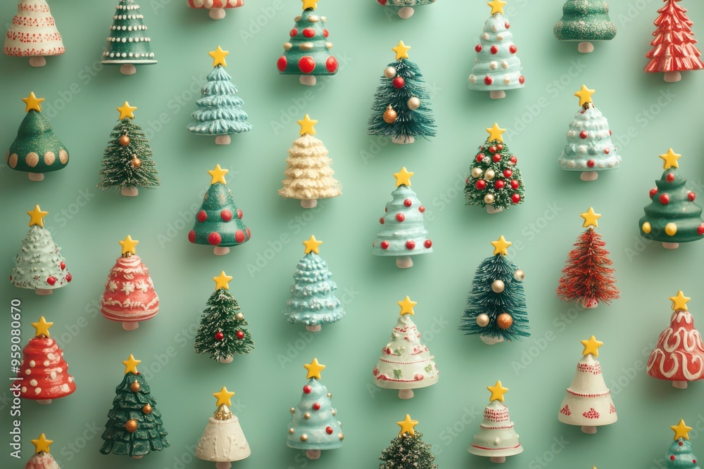 Repetitive Christmas Tree Pattern on Light Green Background Repetitive Christmas Tree Pattern on Light Green Background