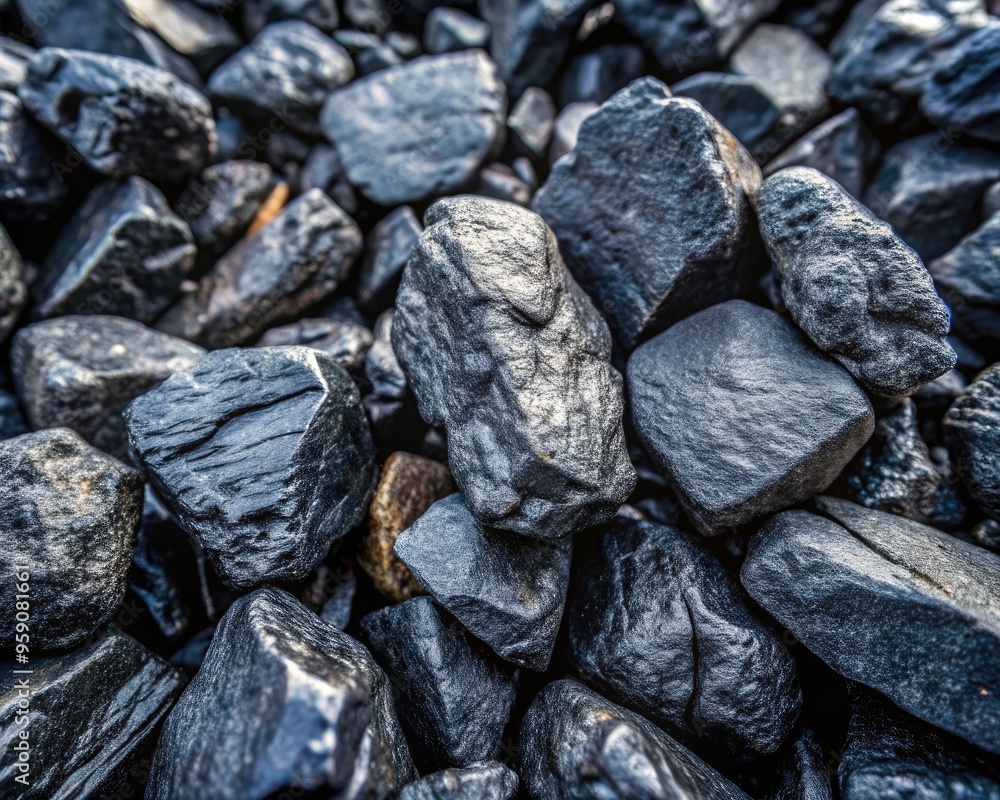 Black rocks gathered together in close-up view for detailed analysis. Generative AI Black rocks gathered together in close-up view for detailed analysis. Generative AI