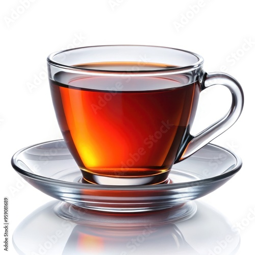 A clear cup of black tea on a white background showcasing its rich color. Generative AI