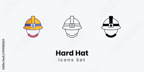 Hard Hat Icons thin line and glyph vector icon stock illustration