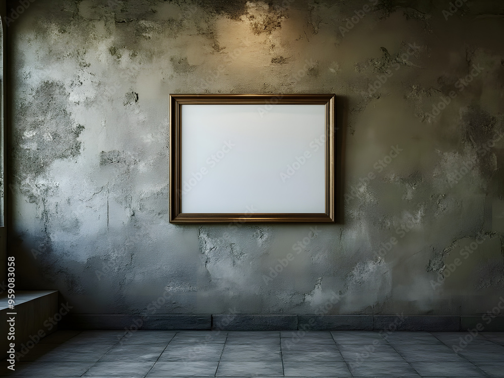 3d Underground Basement with blank wood framed picture on the wall mounted 3d Underground Basement with blank wood framed picture on the wall mounted