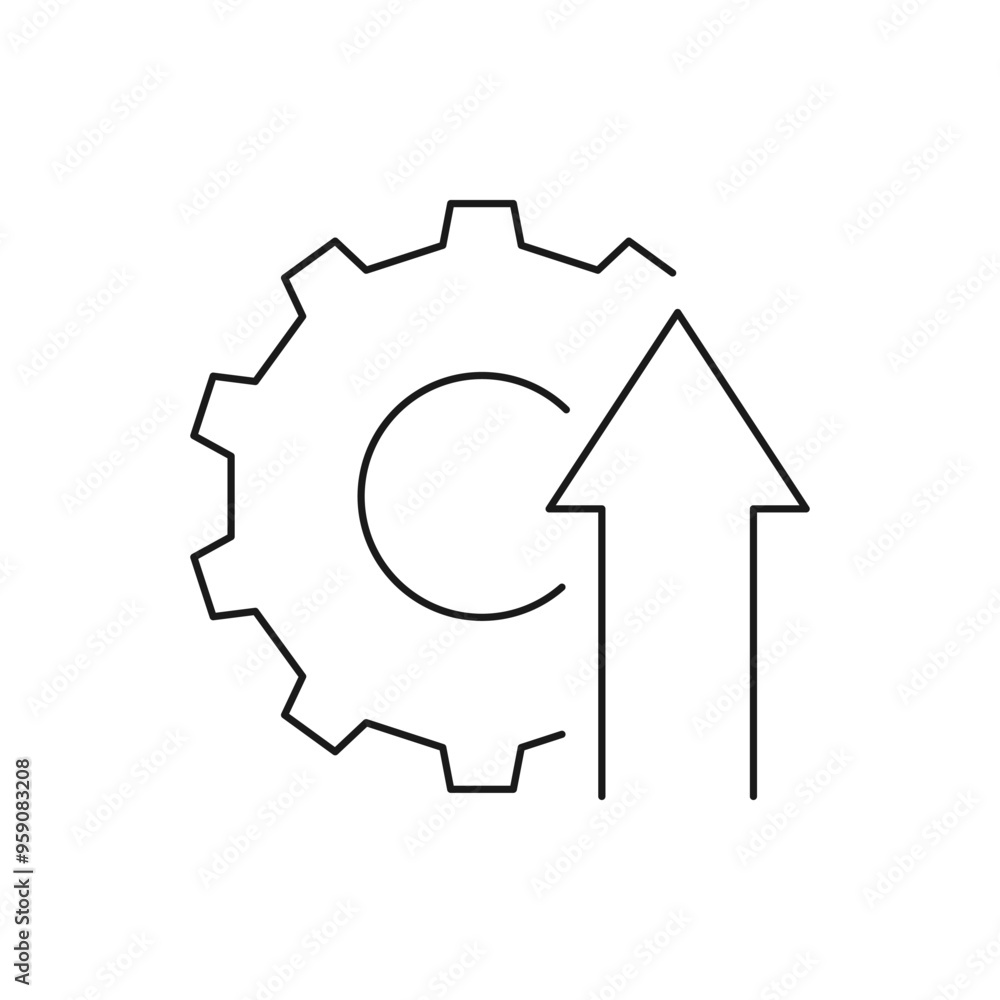 Gear with up arrow. Optimization icon concept isolated on white background. Vector illustration Gear with up arrow. Optimization icon concept isolated on white background. Vector illustration