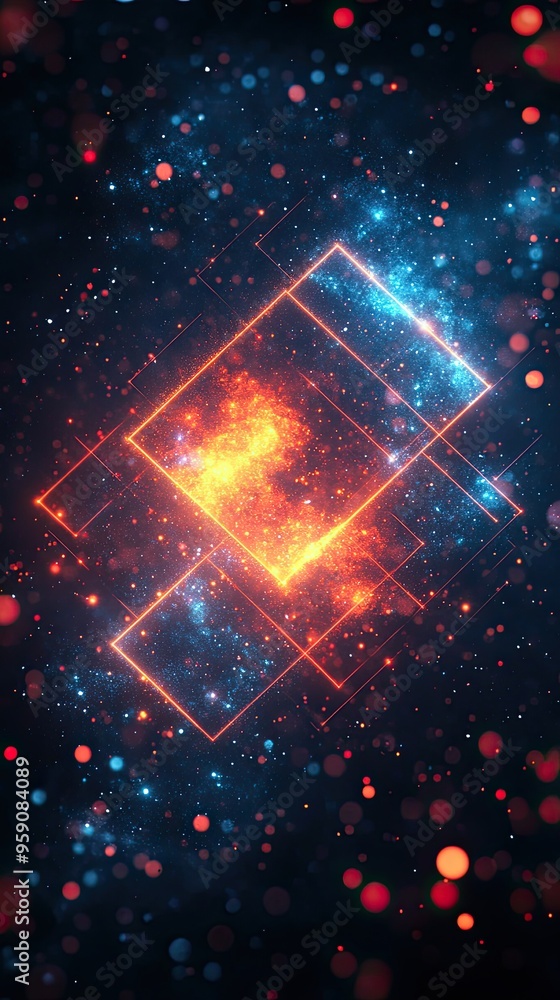 Abstract glowing geometric shapes floating in dark space, futuristic glowtime design, cutting-edge and creative, perfect for tech visuals. Abstract glowing geometric shapes floating in dark space, futuristic glowtime design, cutting-edge and creative, perfect for tech visuals.
