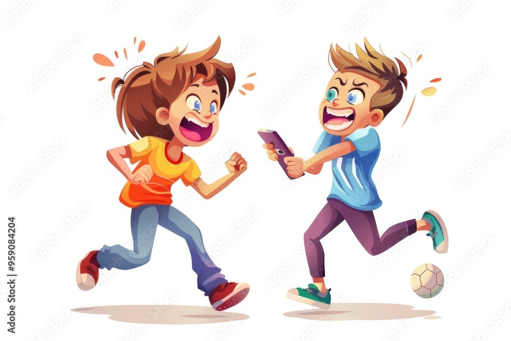 Two young children interacting with a mobile device Two young children interacting with a mobile device