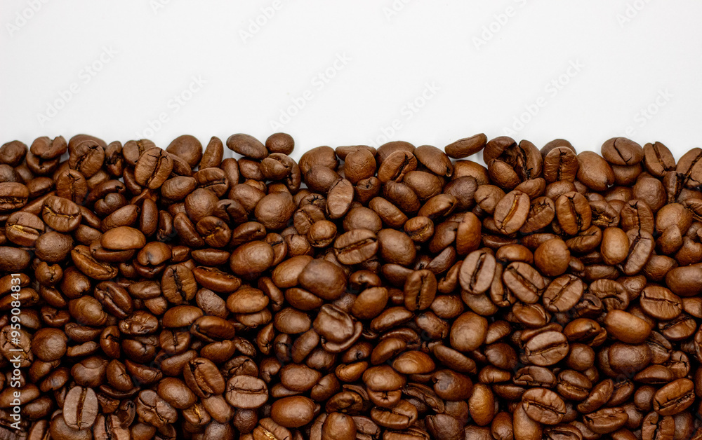 Obraz premium half screen coffee beans on a isolated white background