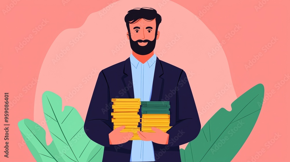Debt consolidation process, merchant with multiple loans, flat design illustration Debt consolidation process, merchant with multiple loans, flat design illustration