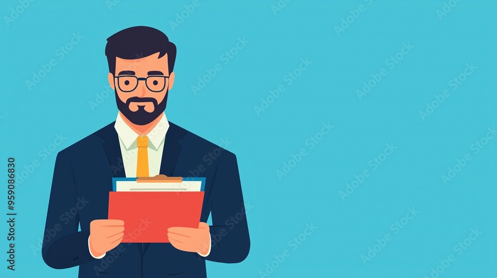 Merchant presenting loan documents, future investment opportunities, flat design illustration