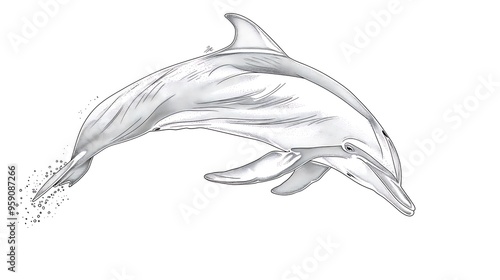 Artistic line art of a dolphin jumping, isolated on solid white background. 32k, full ultra HD, high resolution photo