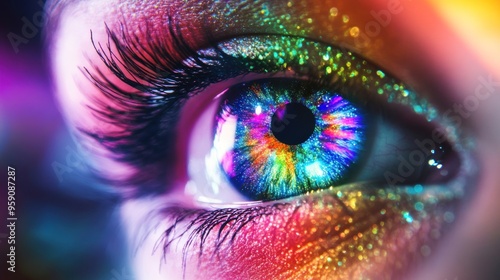 Close Up of Colorful Eye with Glitter