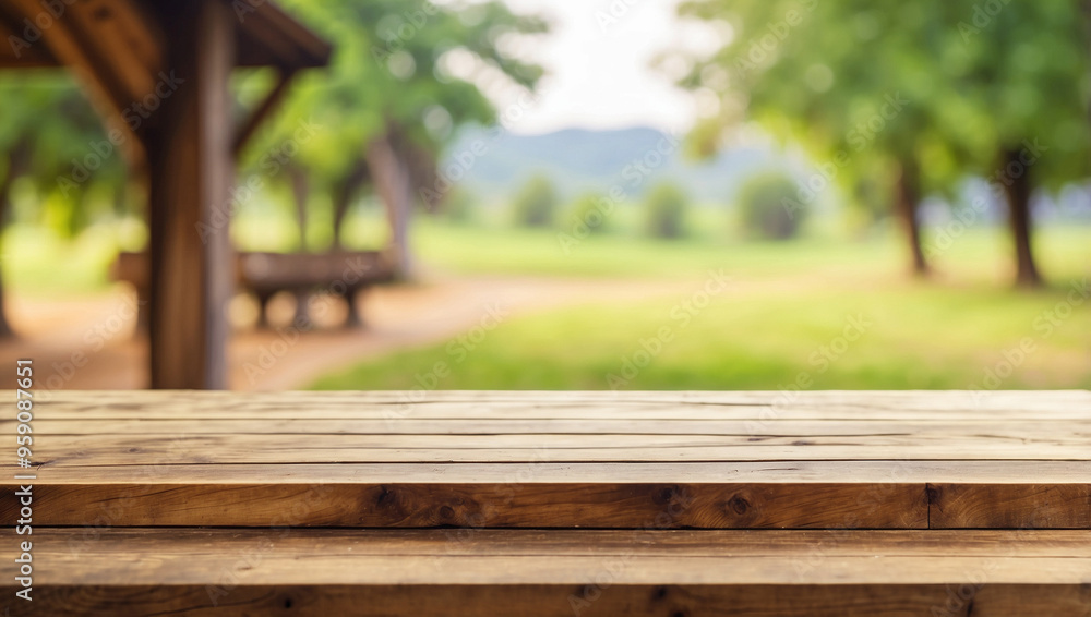 The empty wooden table top with blur background of rural atmosphere. For product display The empty wooden table top with blur background of rural atmosphere. For product display