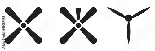 propeller icon set. flat design fan propellers vector isolated on white background.