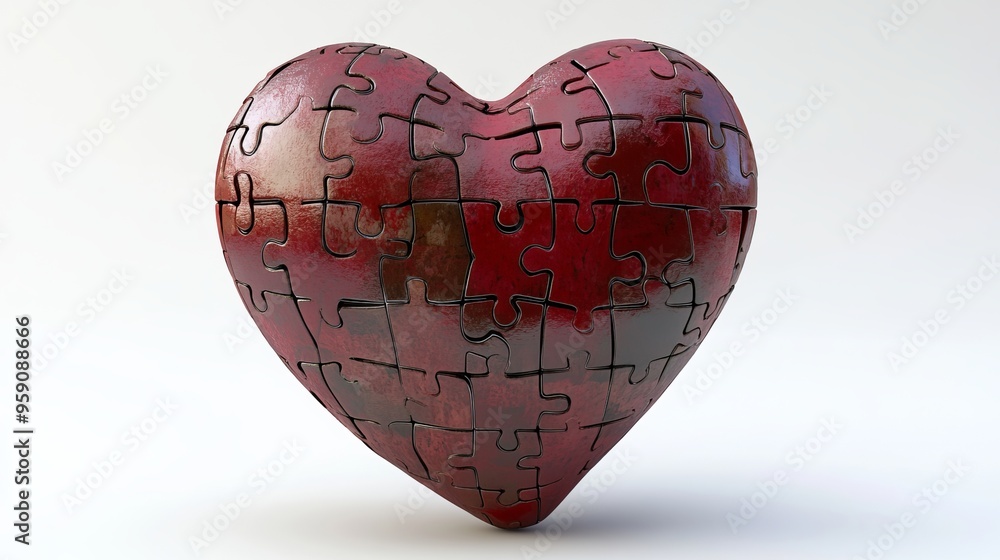 A 3D illustration of a puzzle heart isolated on a white background. A 3D illustration of a puzzle heart isolated on a white background.
