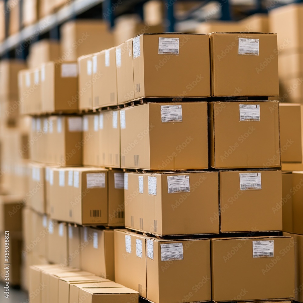 Stacked cardboard boxes in a warehouse, ready for shipping. Stacked cardboard boxes in a warehouse, ready for shipping.