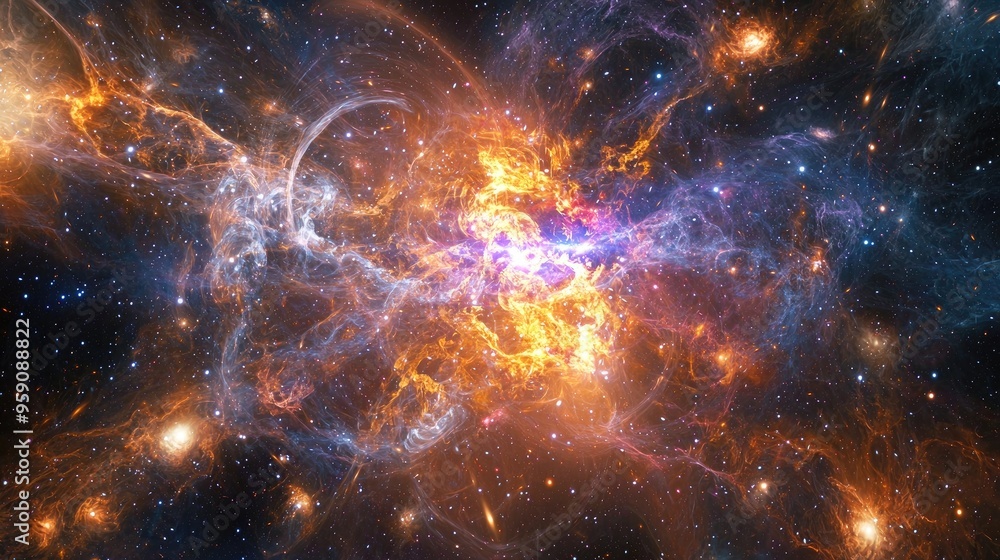 Fototapeta premium Cosmic Dawn: Early Galaxies Illuminating the Void