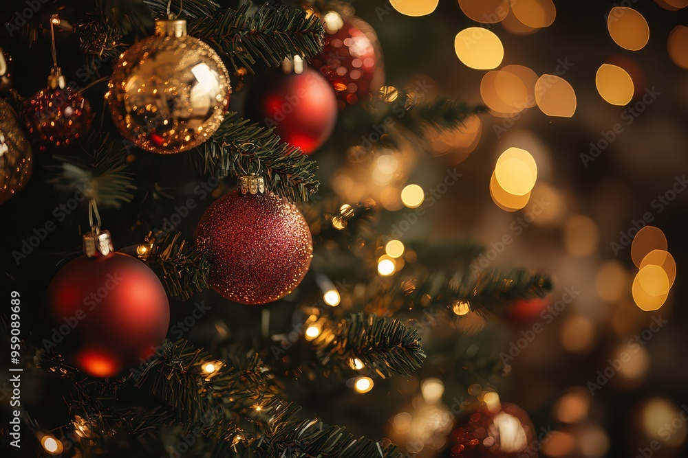 Warmly Lit Christmas Tree with Ornaments Warmly Lit Christmas Tree with Ornaments