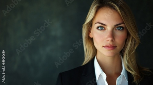 A clear, high-definition portrait of a businesswoman with a serious yet approachable demeanor, dressed in executive attire and ready for a meeting.