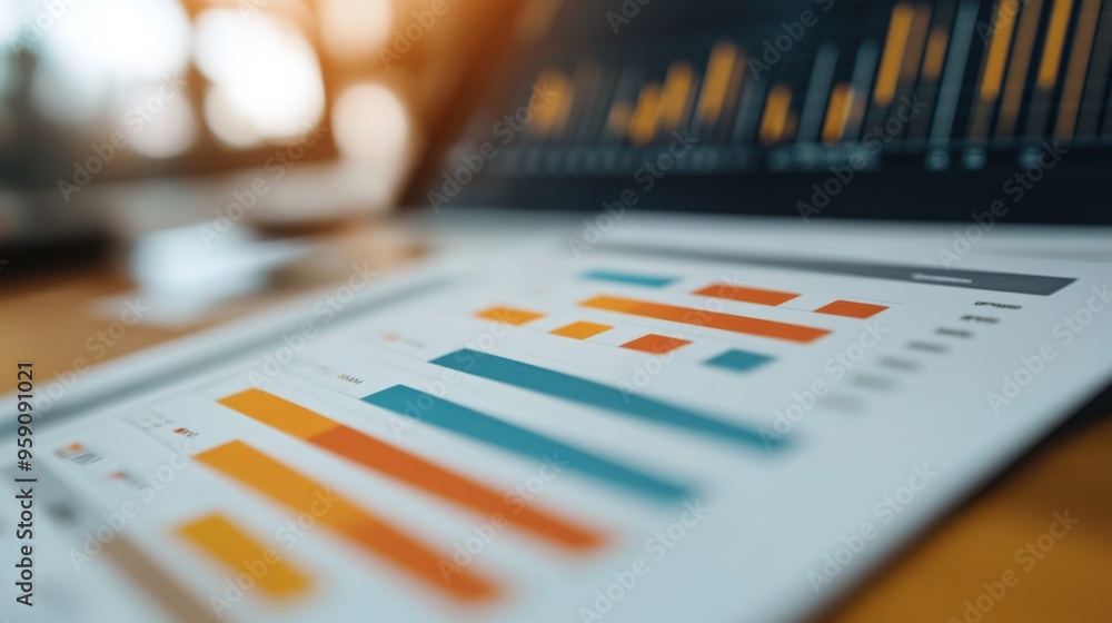A close-up of a bar graph with 3D effects, showcasing detailed data comparisons and trends on a financial analyst desktop screen A close-up of a bar graph with 3D effects, showcasing detailed data comparisons and trends on a financial analyst desktop screen
