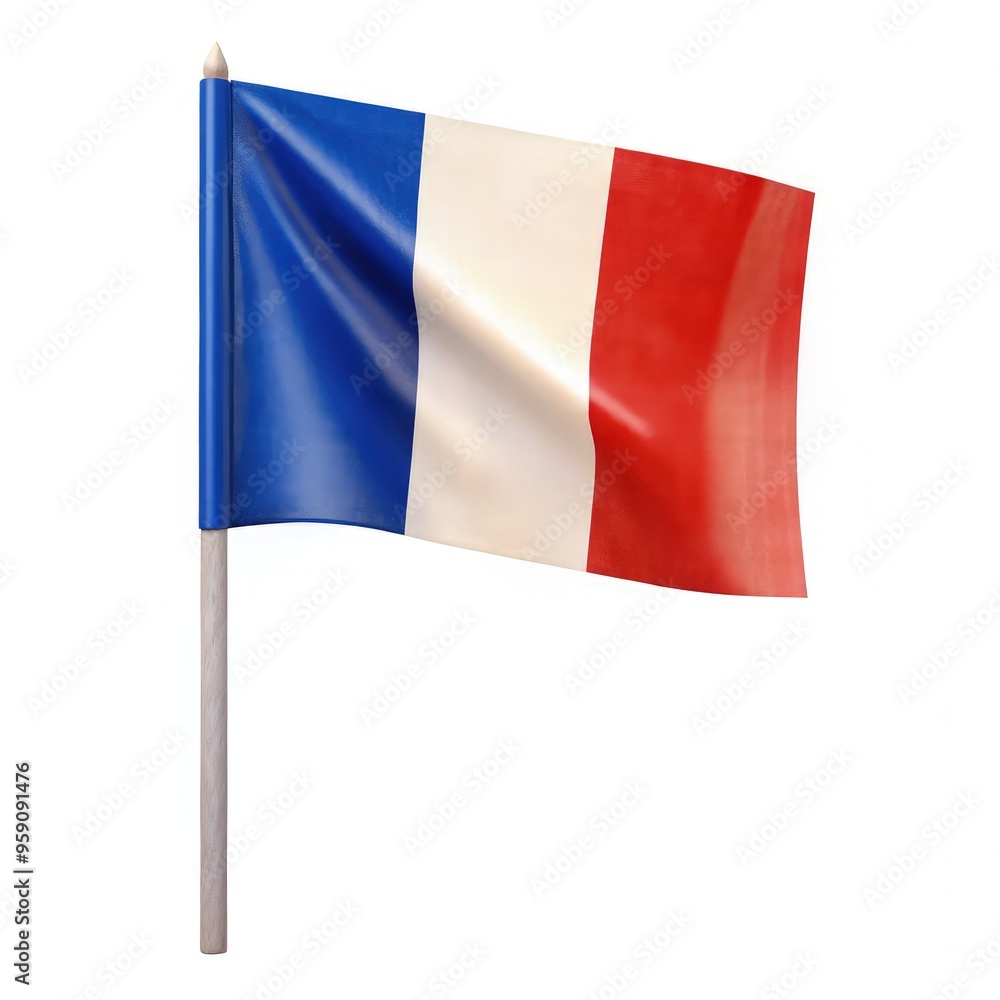 French flag waving gracefully on a stick against a clear background. Generative AI French flag waving gracefully on a stick against a clear background. Generative AI
