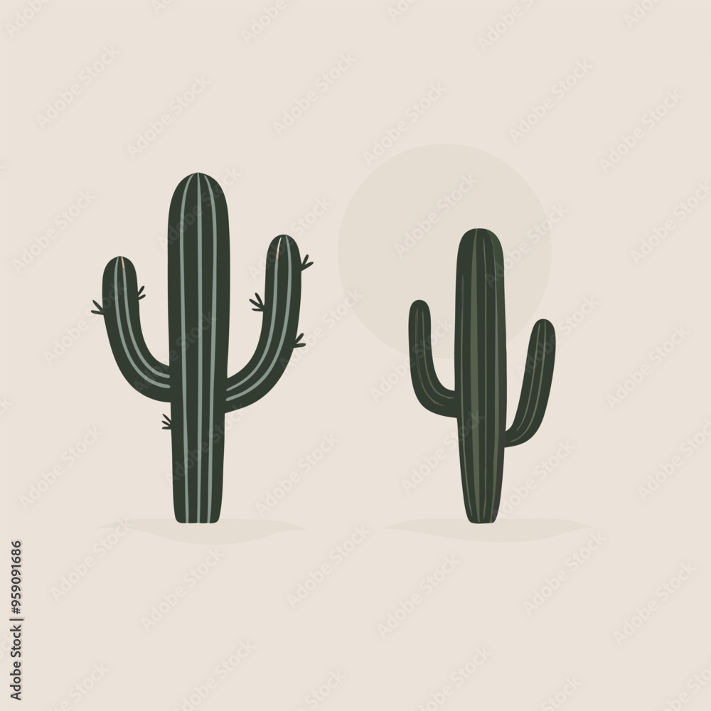 two Cactus desert silhouettes set, vector art illustration, isolated white background two Cactus desert silhouettes set, vector art illustration, isolated white background