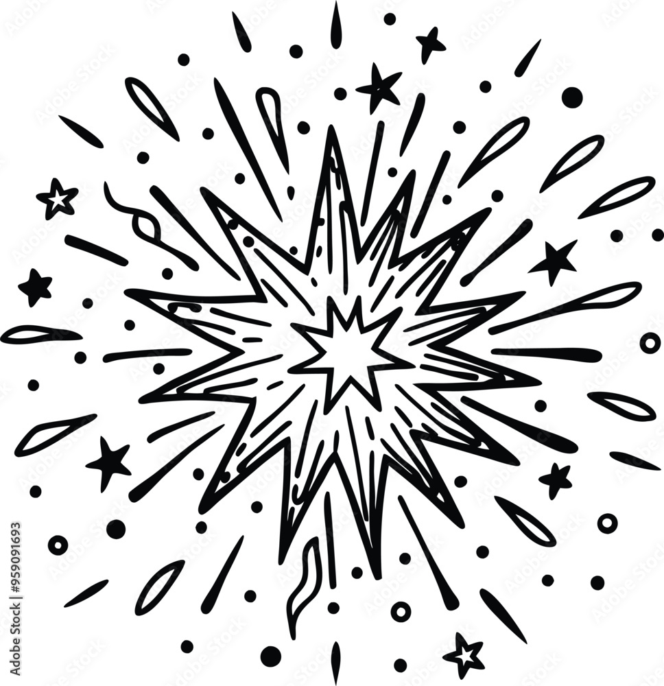 Doodle line sparkles and rays Handdrawn explosion lines confetti vector illustration Doodle line sparkles and rays Handdrawn explosion lines confetti vector illustration