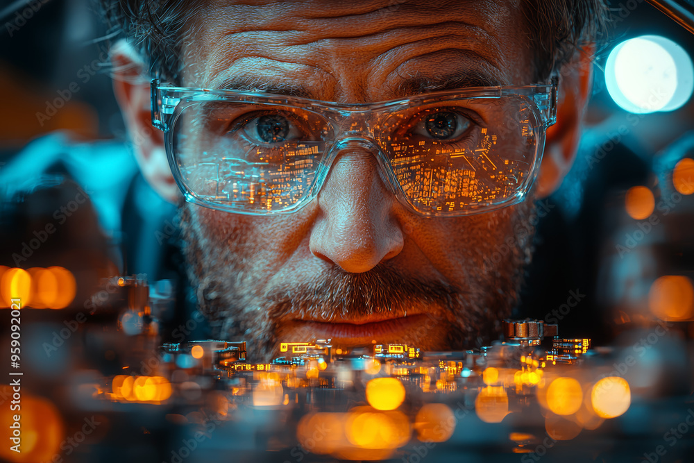 An inventor experimenting with unconventional materials to create a new device, representing innovative problem-solving. Concept of invention and creativity.