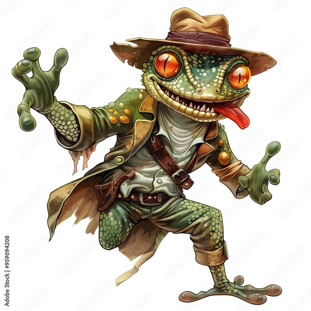 Fototapeta premium Gecko murderer fantasy animal cartoon isolated whitebackground 16:9