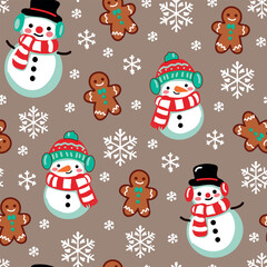 Acrylglasbilder Muster nach Farbe Weihnachtsmuster mit Schneemann und Lebkuchenmann  © Kseniya