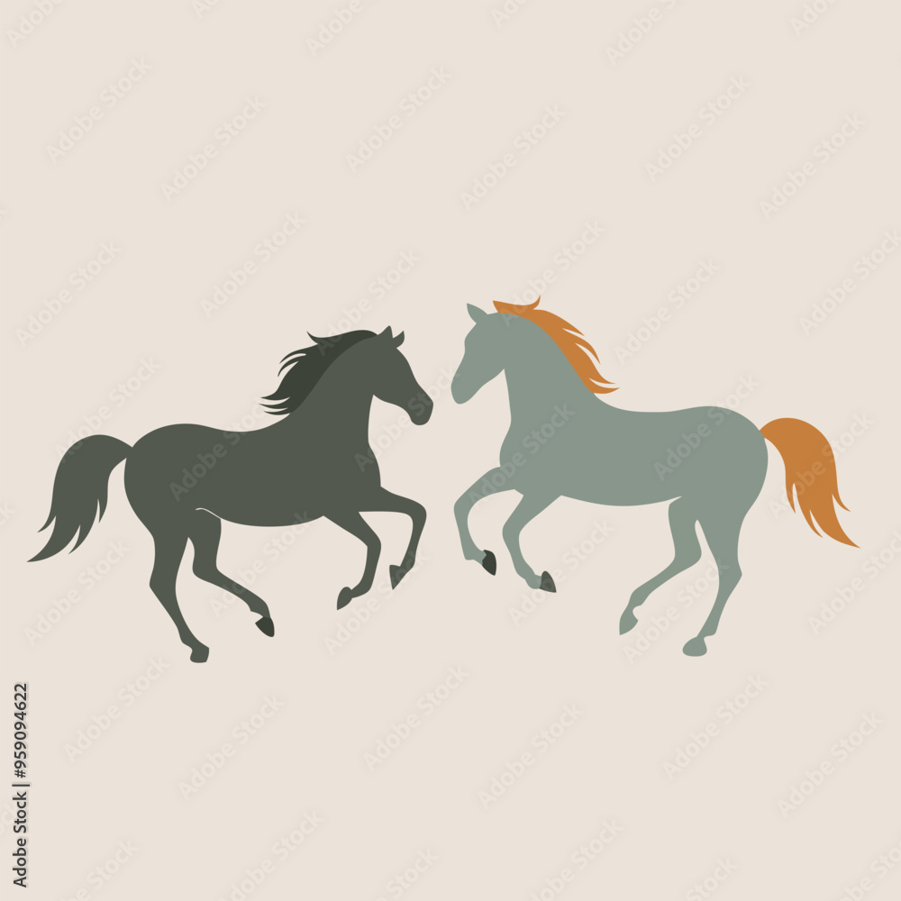 two Horse silhouettes, vector art illustration, isolated white background two Horse silhouettes, vector art illustration, isolated white background