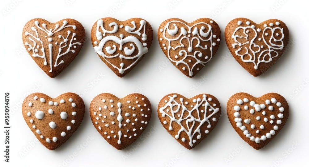 Heart-Shaped Gingerbread Cookies with Festive Icing Heart-Shaped Gingerbread Cookies with Festive Icing