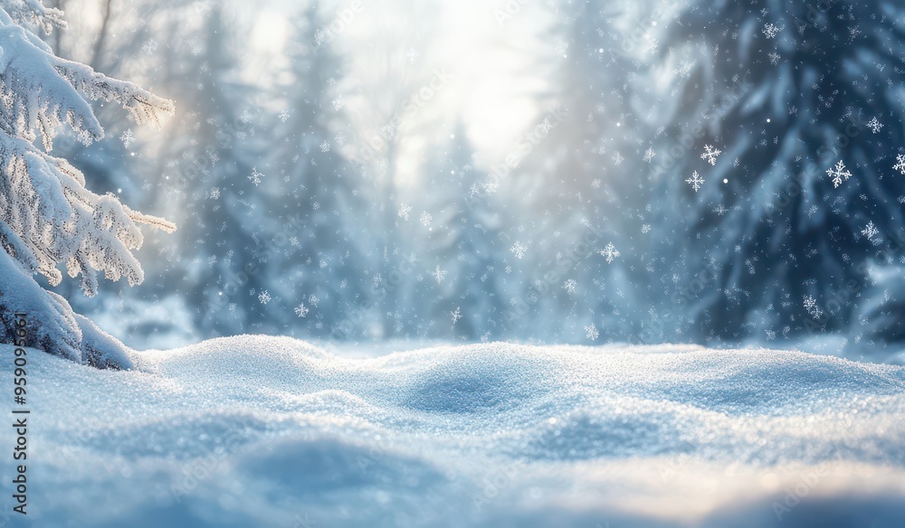 Tranquil Winter Wonderland with Falling Snow Tranquil Winter Wonderland with Falling Snow