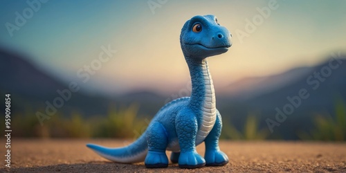 Blue Brachiosaurus toy with gradient background. photo