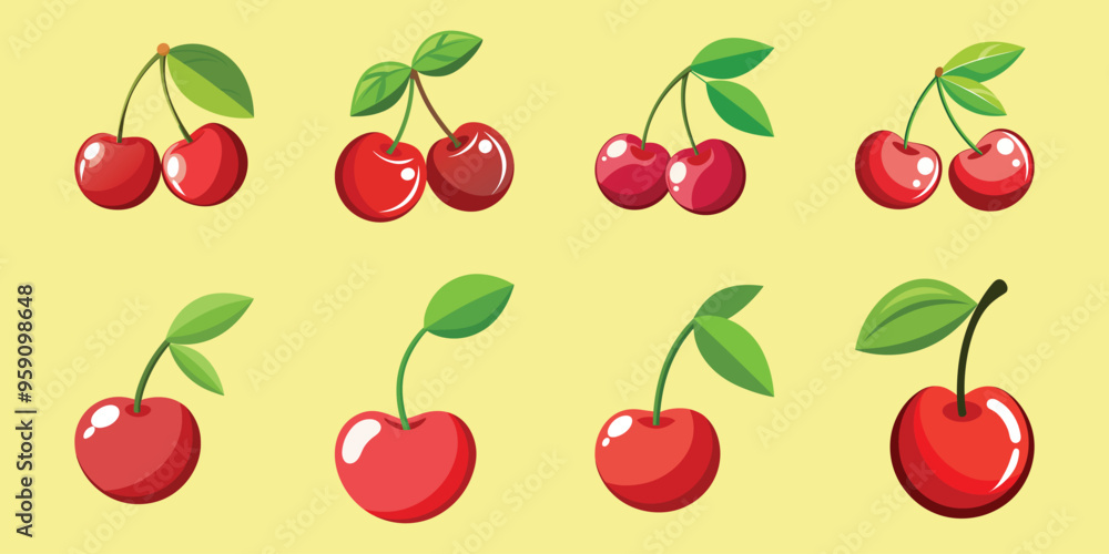 Set of cherry with leaf Set of cherry with leaf