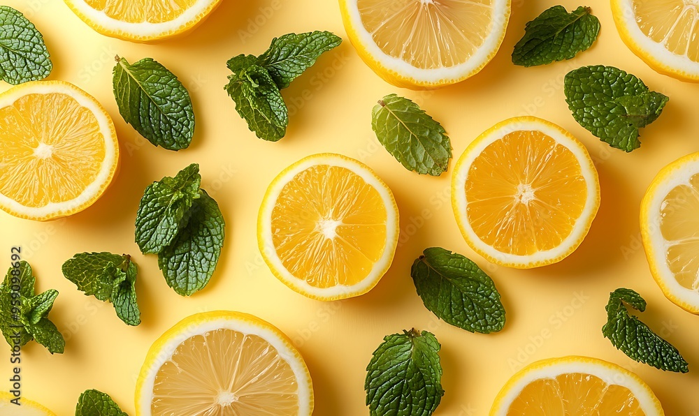 Lemon and Mint on a Yellow Background Lemon and Mint on a Yellow Background
