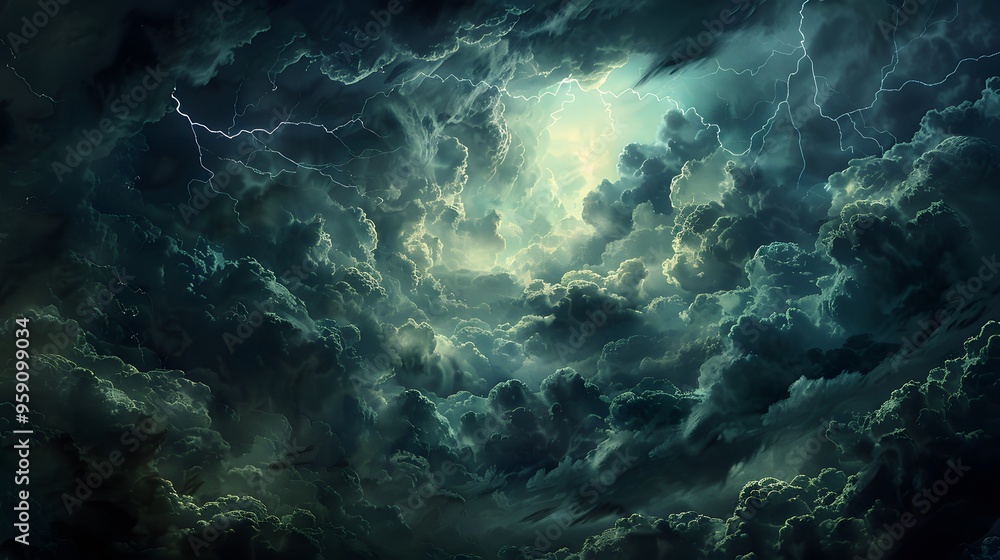 Dramatic Stormy Sky: A dramatic stormy sky with dark clouds and lightning bolts illuminating the scene.
Dramatic Stormy Sky: A dramatic stormy sky with dark clouds and lightning bolts illuminating the scene.