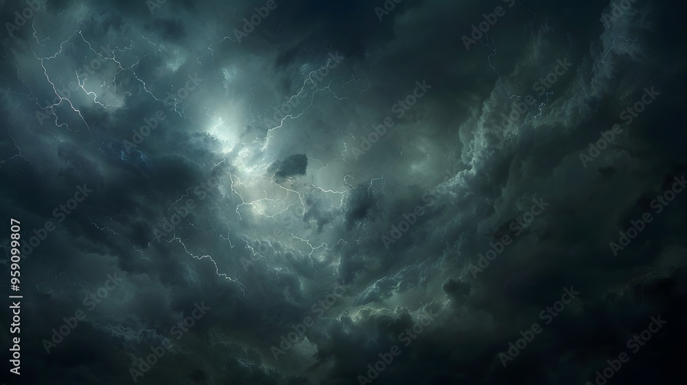 Dramatic Stormy Sky: A dramatic stormy sky with dark clouds and lightning bolts illuminating the scene.
Dramatic Stormy Sky: A dramatic stormy sky with dark clouds and lightning bolts illuminating the scene.