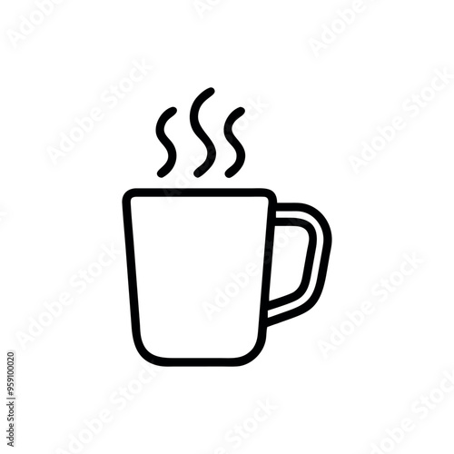 coffee mug Outline, Cup of coffee and coffee bean. Hot beverage. Aroma of coffee. Continuous line drawing