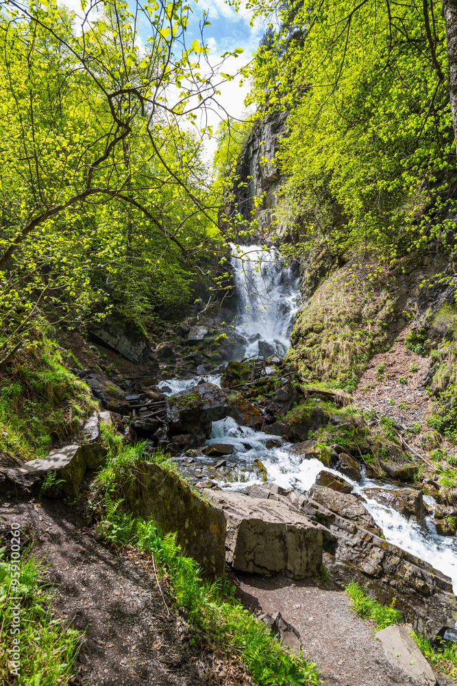View of the waterfall in North Caucasus mountains View of the waterfall in North Caucasus mountains