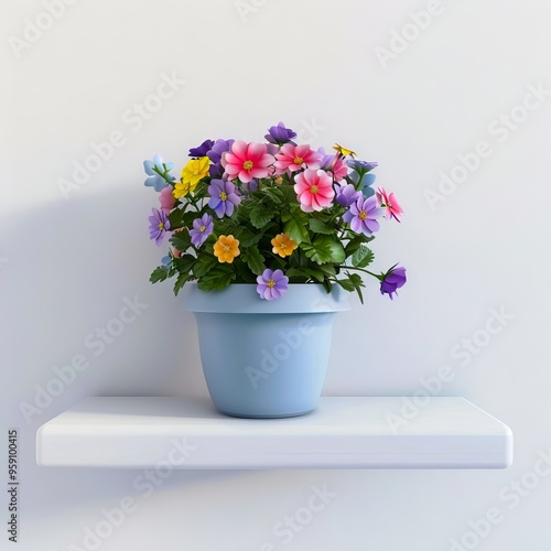 Wallpaper Mural A flower pot with colorful flowers on a white shelf Torontodigital.ca